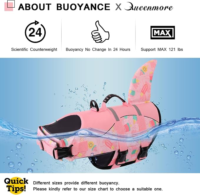 Dog Life Jacket High Flotation, Reflective Dog Life Vests for Swimming, Adjustable Dog Life Preserver Rescue Handle Spring Summer Pool for Small, Medium, Large Dogs (Pink Ice Cream,XXL)