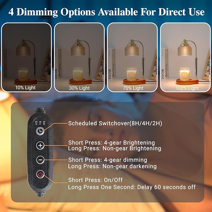 2 Pack Candle Warmer Lamp with Timer and Dimmer - Adjustable Height, Scent Within Minutes, Best Gifts for Women Mom, Wax Warmer for Jar Candles with 4 Replacement Bulbs
