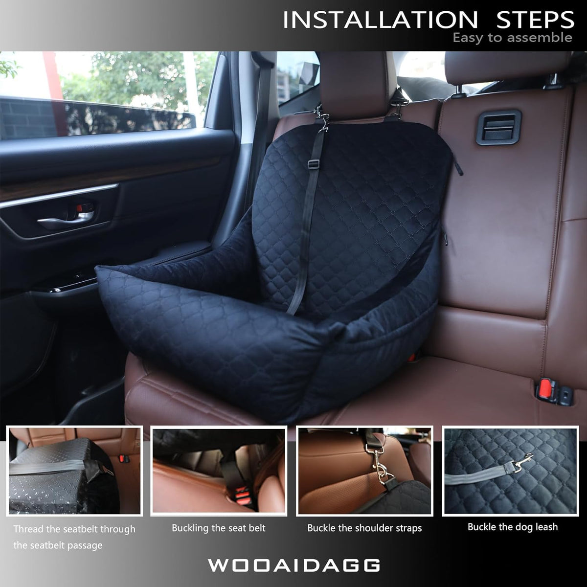 Dog Car Seat for Small Dogs Up to 25 lbs,Covered Ultra-Soft Fabric and Fill in Memory Foam,Fully Detachable and Washable,2 Clip-On Safety Leashes and Storage Pockets(Black)