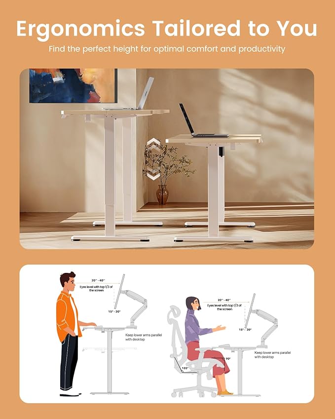ErGear Height Adjustable Electric Standing Desk, 55 x 28 Inches Sit Stand up Desk, Large Memory Computer Home Office Desk with Two-Piece Desktop (Natural)