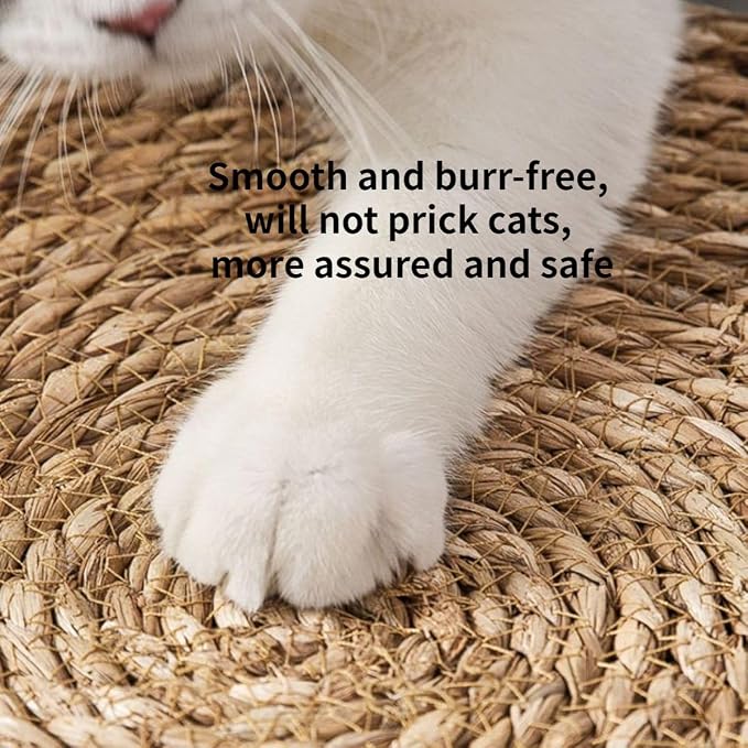 Cat Bed, Straw Woven Cat Baskets Bed, Round Wicker Cat Basket Nest, Non-Slip Cozy Kitten Bed for Cats Small Dog (with Cushion,Large)