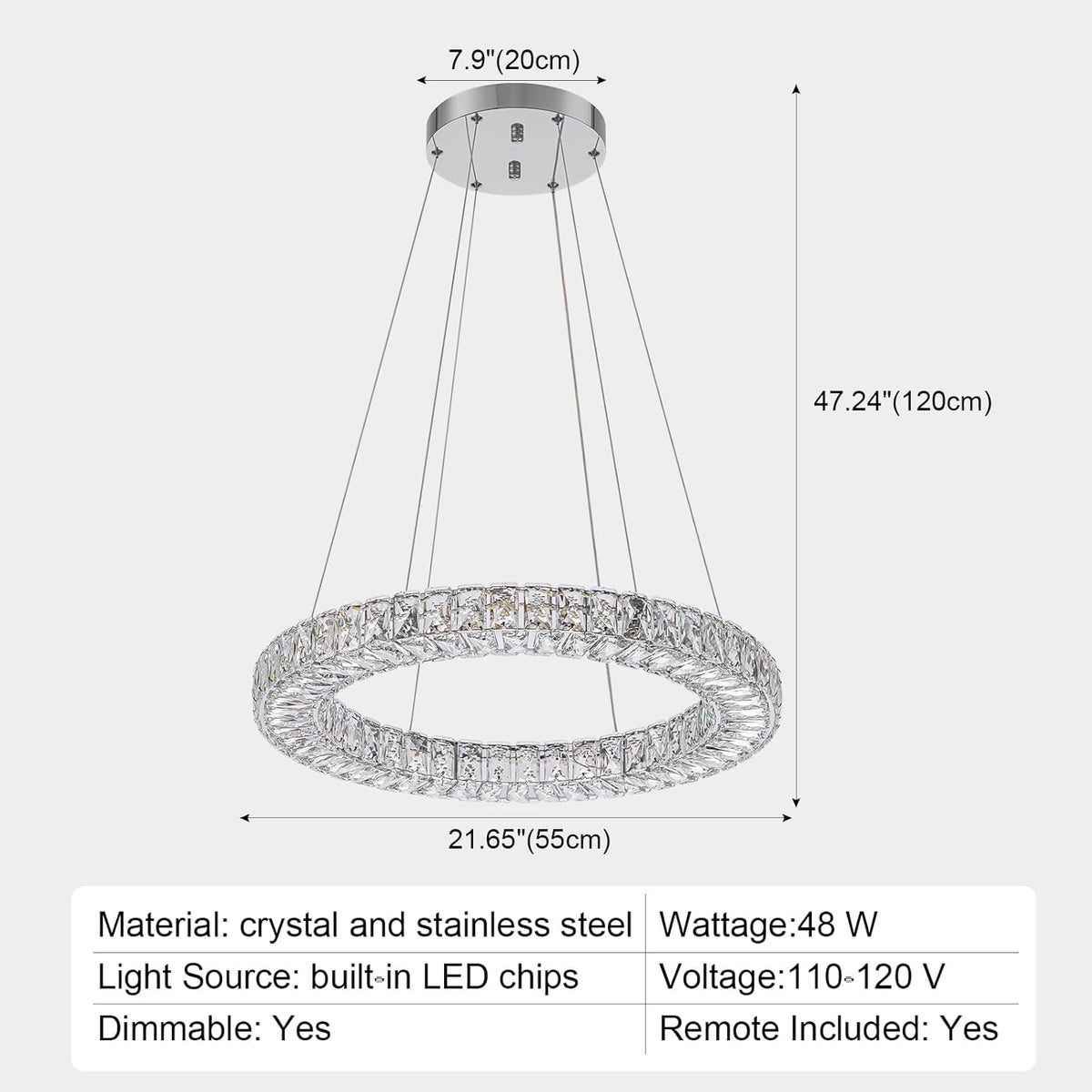22" Chandelier Crystal Chandeliers Ceiling Light Fixture with Remote Control Flush Mount Ceiling Lights for Living Room Dining Room Bedroom(dimmable)