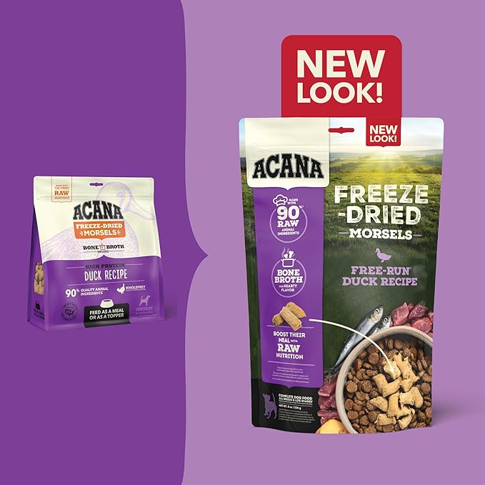 ACANA Grain-Free High Protein Freeze Dried Dog Food & Topper Free-Run Duck Recipe Morsels 8oz Bag