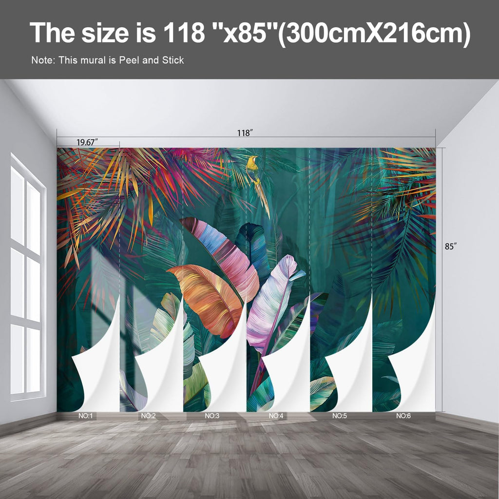 Colorful Banana Leaf Wall murals Peel and Stick Wallpaper for Bedroom Living Room - 85"x118"