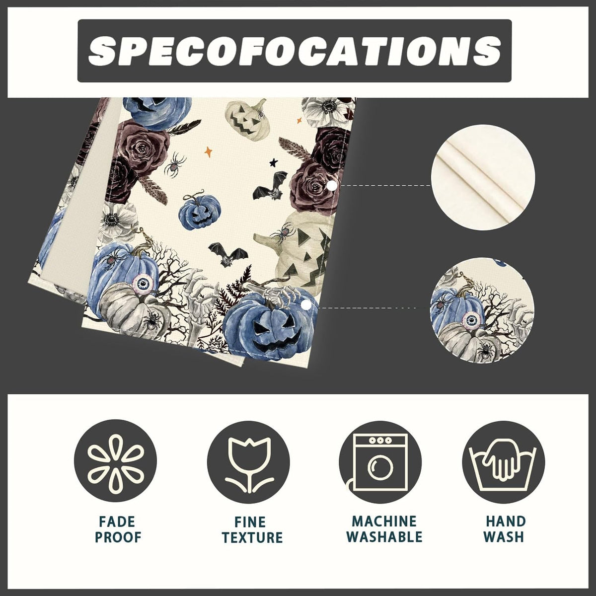 XCHI Spooky Blue Pumpkin Halloween Table Runner Party Table Decoration for Home Kitchen Dining Holiday Decor 13x120 Inch