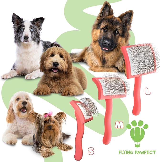 Slicker Brush for Dogs - Long Pin for Poodles, Doodles & Long Haired Dogs, Deshedding & Dematting Tool, Slicker Dog Brushes for Grooming (Coral, Curved Medium)