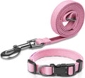 Pink Dog Collar and Leash Set for Medium Size Dog, Breathable, Anti-Odor & Soft, Comfortable for Sensitive Skin Puppies, 90% Bamboo Rayon, Adjustable Quick-Release Buckle Pet Collar for Medium Breeds
