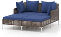 HAPPYGRILL Outdoor Patio Daybed PE Rattan Sunbed with Pillows and Cushions, Heavy-Duty Metal Frame, Outdoor Bed Lounger for Porch, Backyard and Poolside (Navy)