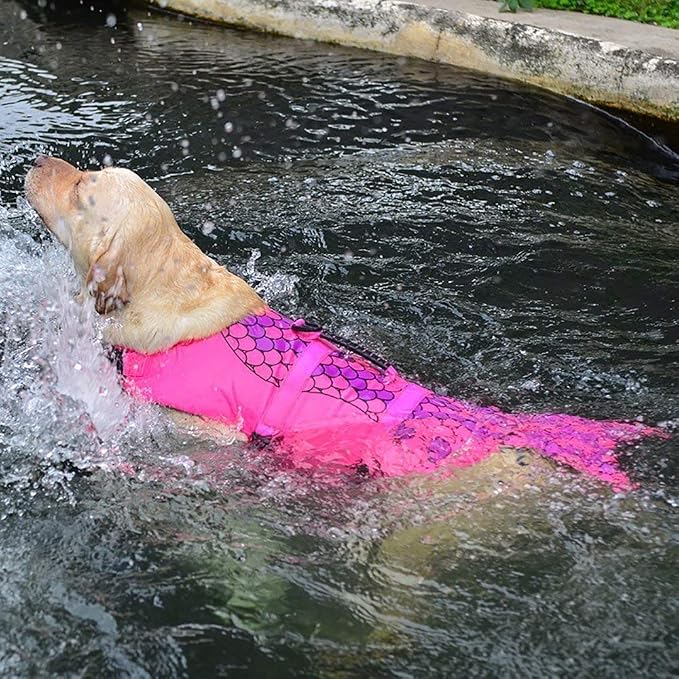 Dog Life Jacket Ripstop Shark Dog Safety Vest Adjustable Preserver with High Buoyancy and Durable Rescue Handle for Small,Medium,Large Dogs, Pink Fish Small