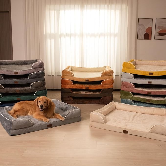 Comfort Expression Waterproof Orthopedic Dog Beds for Large Sized Dog | Supportive Egg Crate Foam Large Pet Bed with Removable Bolster, Dog Couch with Washable Cover & Non-Slip Bottom, 36x27 Inch