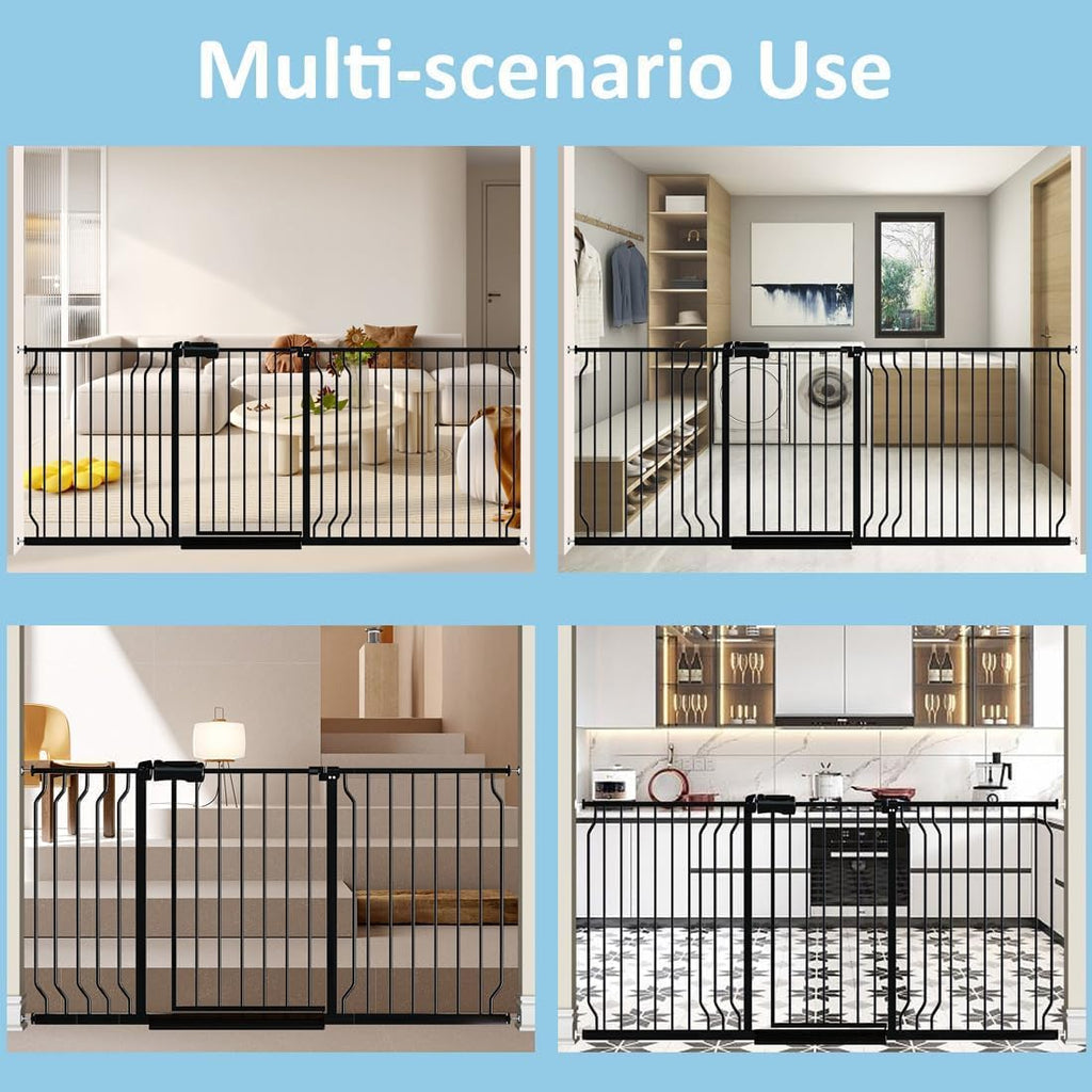 62.2"-71.65" Extra Wide Auto Closing Baby Safety Gate for Stairs & Doorways, Pressure Mounted No Drill Pet Gate with Walk-Through Door - Heavy Duty Childproof Gate for Toddlers, Kids, Dogs (Black)