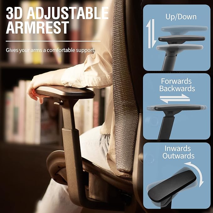 ELABEST T96 Mesh Office Chair,Ergonomic Computer Desk Chair,Sturdy Task Chair- Adjustable Lumbar Support & Armrests,Tilt Function,Comfort Wide Seat,Swivel Home Office Chair