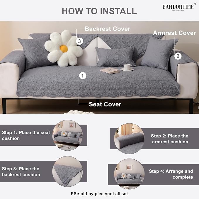HANDONTIME Soft Cotton Sofa Cover Pet Friendly, Embroidery Elegant Pet Couch Cover, Jacquard Dog Couch Protector Washable for Sectional, Anti-Slip Dog Furniture Protector (Dusty Purple, 35.4" x35.4")