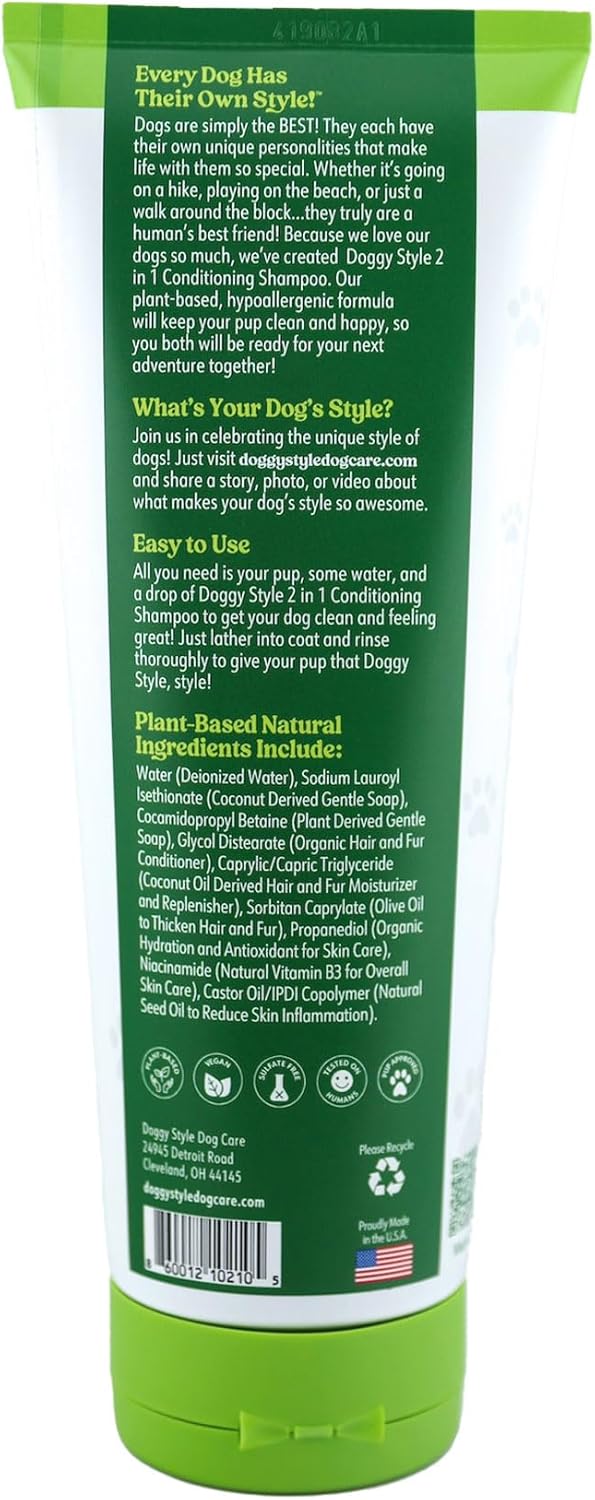 DOGGY STYLE – Dry Skin & Itch Relief Pet Shampoo + Conditioner for Dogs, Hypoallergenic Puppy Wash, Plant-Based with Coconut Oils & Olive Oils to Rid of Irritated Skin Issues, Tear-Free & Anti-Dander