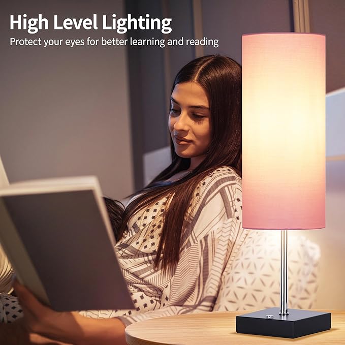 AVV Cordless Table Lamp, 5000mAh Battery Operated Lamp for Night Stand, 3 Modes Battery Powered Wireless Table Lamp, Touch Control Rechargeable Lamp for Bedroom, Living Room, 18 Inch Pink