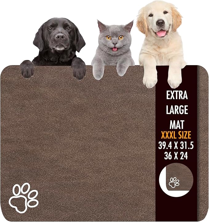 Dog Food Mat, 39.4"x31.5" Largest Absorbent Dog Mat for Food and Water, Non Skid Cat Bowl Mat, No Stains Quick Dry for Pet Water Dispenser Pet Supplies for Messy Drinkers