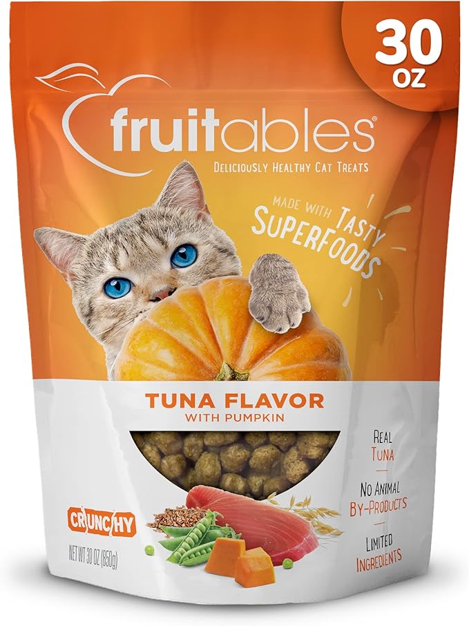 Fruitables Cat Treats Crunchy Cat Treats, Healthy Low Calorie Kitten Snacks, Made Without Wheat, Corn and Soy, Kitten Essentials, Made with Real Tuna and Pumpkin, 30 Ounces