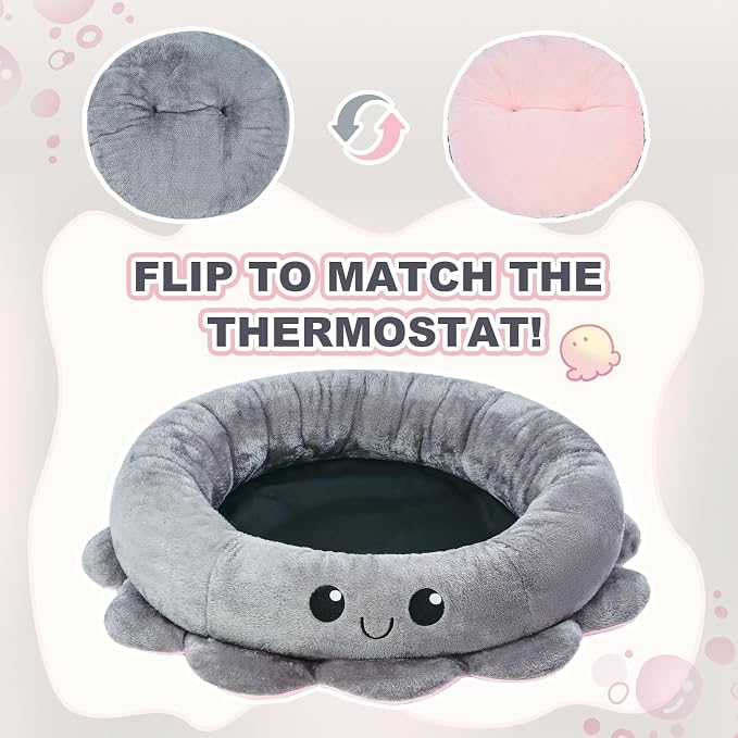 Cute Calming Dog Beds Clearance for Large and Extra Dogs, Anxiety Bolster Dog Bed with Octopus Shape, Grey, XL, Boho, Round Pet Bed Cat with Removable Cushion