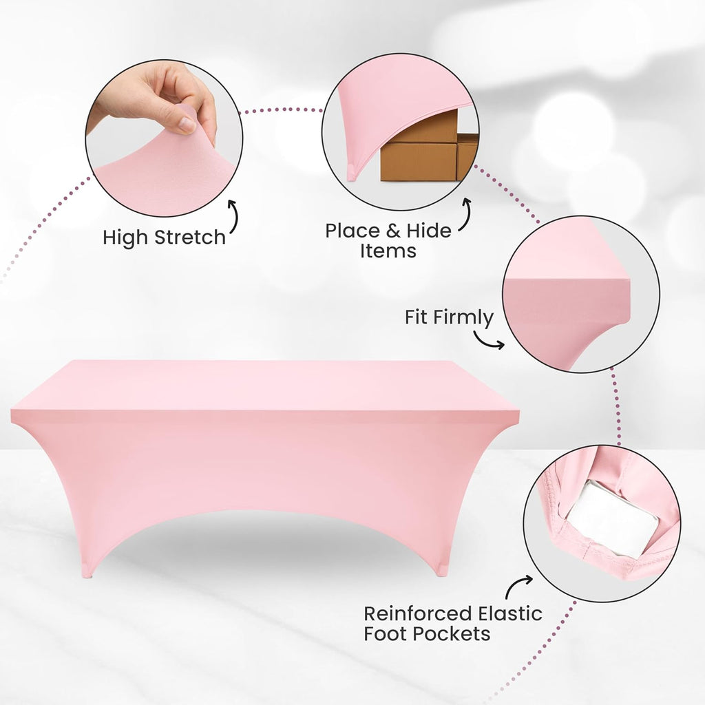 Utopia Kitchen 6FT Spandex Tablecloth [2 Pack, Pink] 200 GSM Stretch, Fitted, Washable and Wrinkle Resistant Table Cloth Rectangle Cover for Trade Shows, Wedding, Parties [72Lx30Wx30H Inch]