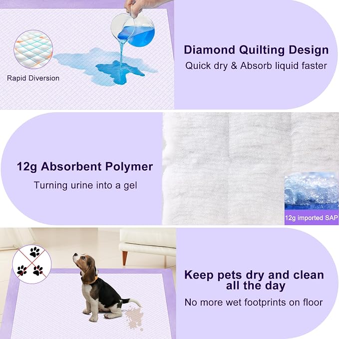Boscute Lavender Scented Thicken 6 Layers Heavy Absorbent 30"x36" Pet Training Dog Pee Pads, Extra Large Polymer Leak-Proof Quick Dry Puppy Pee Pads, Disposable Pee Pads for Dogs Cats Rabbit 100Counts | Heavy Absorbent up to 7 Cups, Quick Dry, for Dogs...