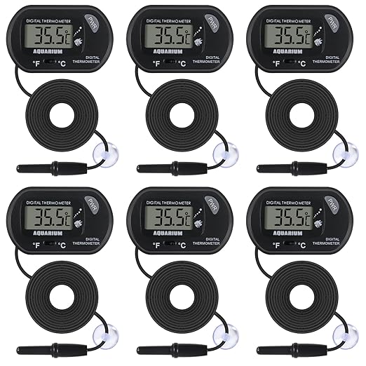 6 PackLCD Digital Aquarium Thermometer Fish Tank Water Terrarium Temperature with Suction Cup for Fish Tank Water Terrarium