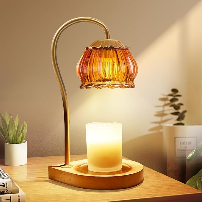 Candle Warmer Lamp with Timer, Dimmable Electric Candle Warmer Melter, Fragrance Candle Holders for Home Decoration Gift for Women, Dark-Orange