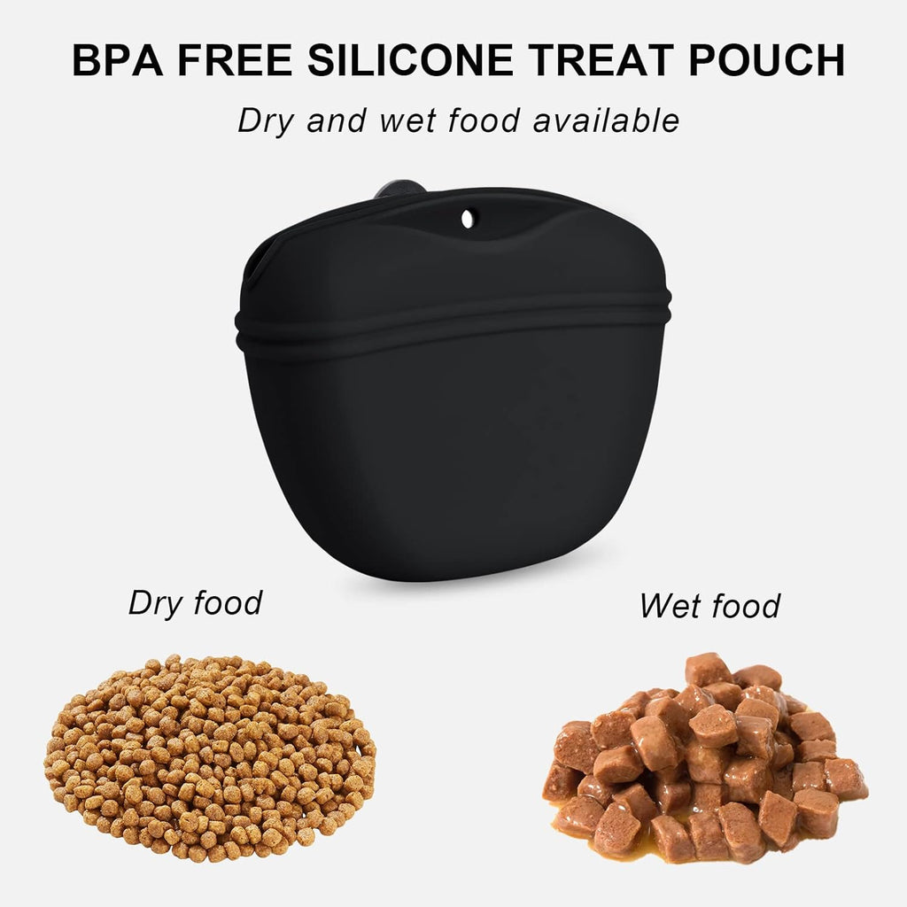 Left&Right Dog Clicker Training Kit,Silicone Dog Training Treat Pouch and Dog Clickers,Dog Treat Bag with Clicker Training for Dogs,Pet Treat Bag with Magnetic Buckle Closing and Waist Clip,Black