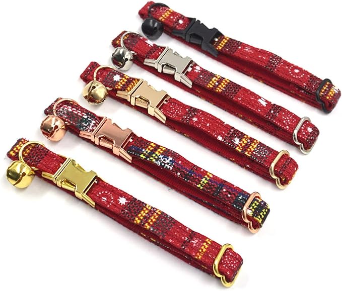 Personalized Cat Collar with Bells,Velvet Customized Small Cat Collar with Name Tag,Pet Collar with Name Phone Number Engraved ID Tags for Boy and Girl Kitten Cats (Red Christmas cat Collar)