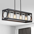 XINGQI Black Kitchen Island Light Fixtures Over Table, 31.5" Rectangular Linear Chandeliers Farmhouse Dining Room Pendant Ceiling 4-Light with Glass Lampshade for Living Room Bar Office