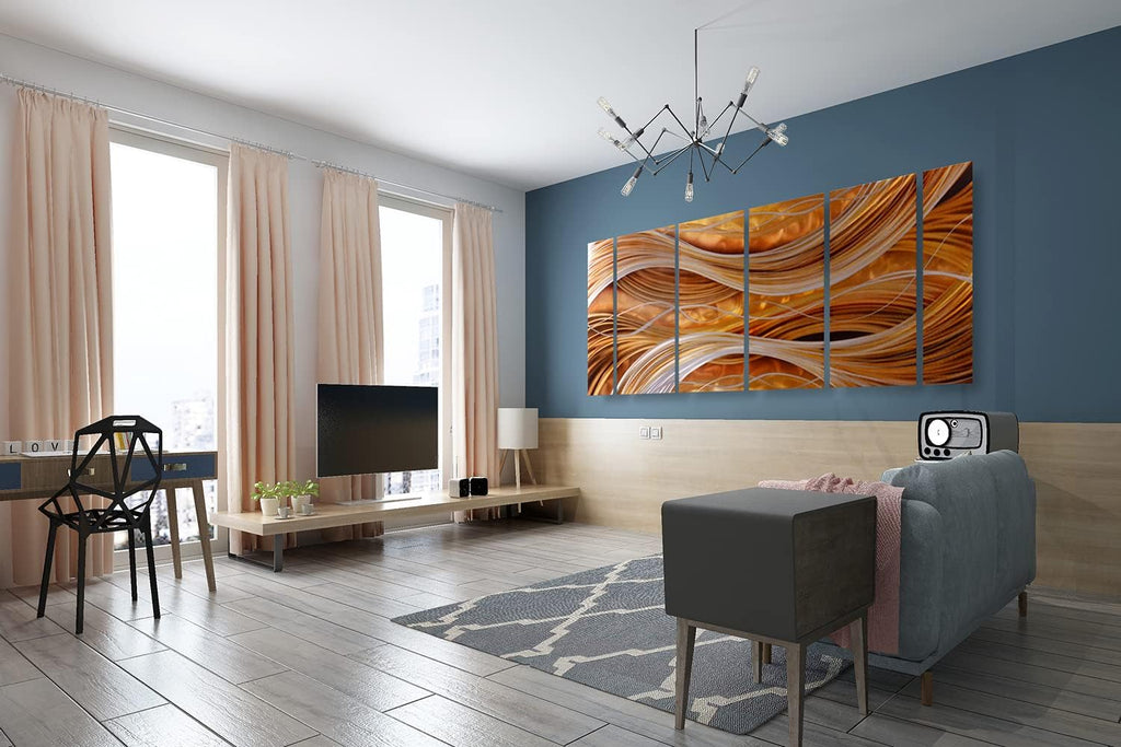 Yihui Arts Abstract Metal Wall Art Set - Hand Crafted 3D Aluminum Panels - 6 Piece Group Sculpture for Home, Office Decor - Living Room, Bedroom Accent Pieces