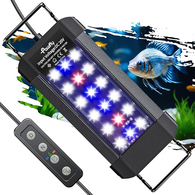 Pawfly 6 W Extendable Aquarium LED Light for 6 to10 Inch Fish Tank with Full Spectrum Brilliant White Blue Red Lights with Daytime & Night Modes and Adjustable Brightness