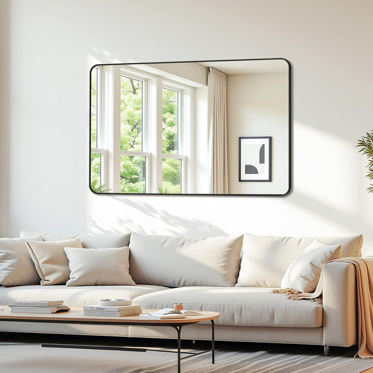 Bathroom Mirror 48" x 30", Large Rectangle Wall Mirror, Black Metal Frame Wall Mounted Mirrors for Bathroom, Vanity, Bedroom, Entryway Decor(Horizontal/Vertical)