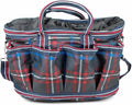 Jeffers Poplar Head Grooming Bag – Horse Grooming Organizer Tote with Pockets for Brushes, Tools, Clippers, Shampoo, Detangler – Stable Barn Kit Carrier for Horses, Pets, Navy & Merlot Plaid