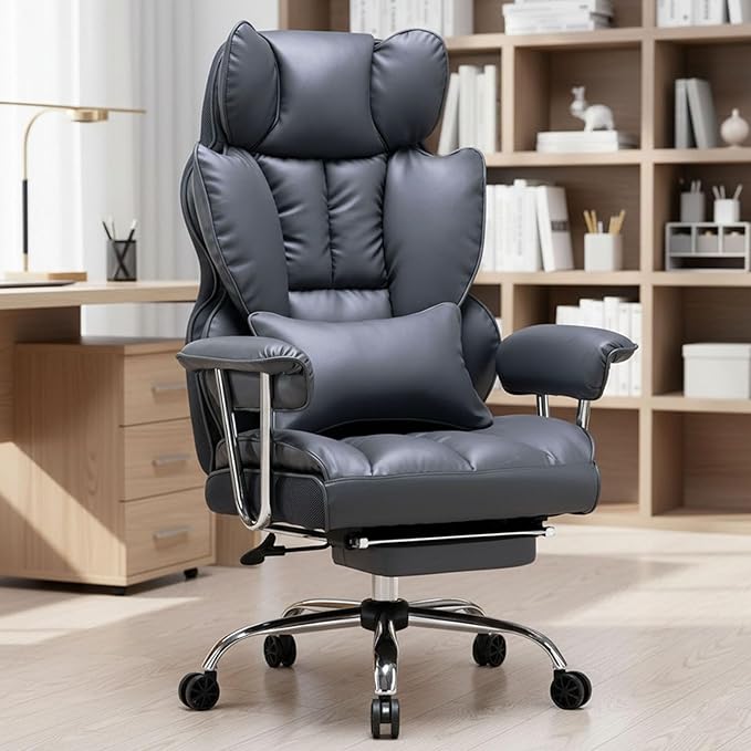 Efomao Big and Tall Office Chair 400lbs – PU Leather Executive Office Chair with Lumbar Support & Leg Rest, Heavy-Duty Computer Chair for Home Office, Dark Grey