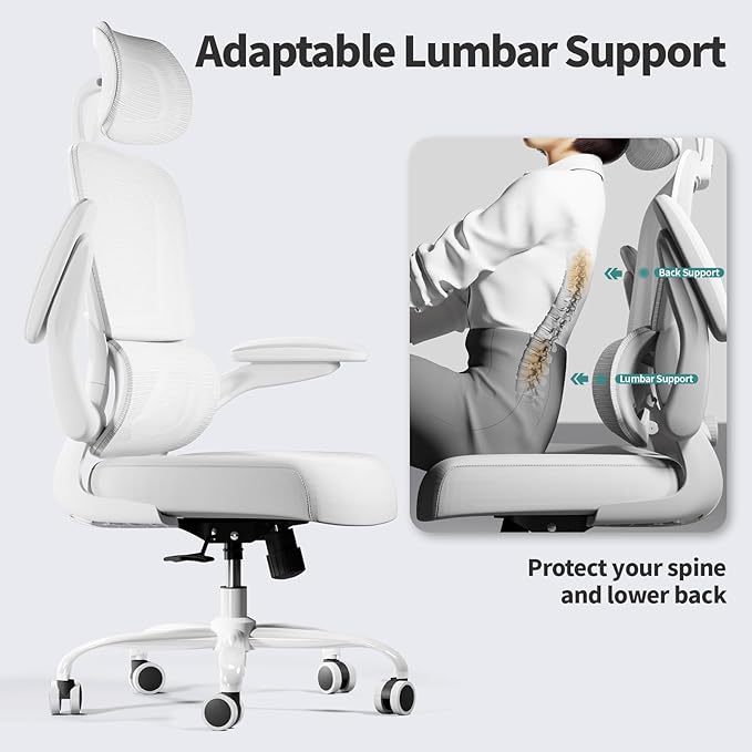 TRALT Office Chair Ergonomic Desk Chair, 330 LBS Home Mesh Office Desk Chairs with Wheels, Comfortable Gaming Chair, High Back Office Chair for Long Hours (White White)