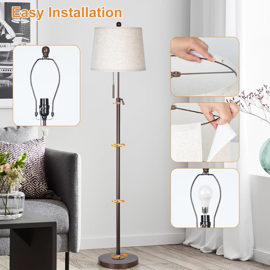 Modern Floor Lamp Adjustable Height Standing Lamp Tall Lamp with 3 Color Temperatures Floor Lamps for Living Room Bedroom Office Beige Shade Bulb Included-Brown