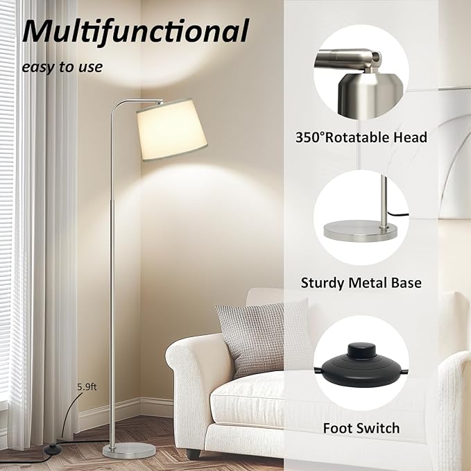 AKASUKI Floor Lamp for Living Room with 3 Color Temperatures, Foot Switch Standing Lamps for Living Room, Bedroom, Office, Arc Mordern Floor Lamp with 9W LED Bulb Included