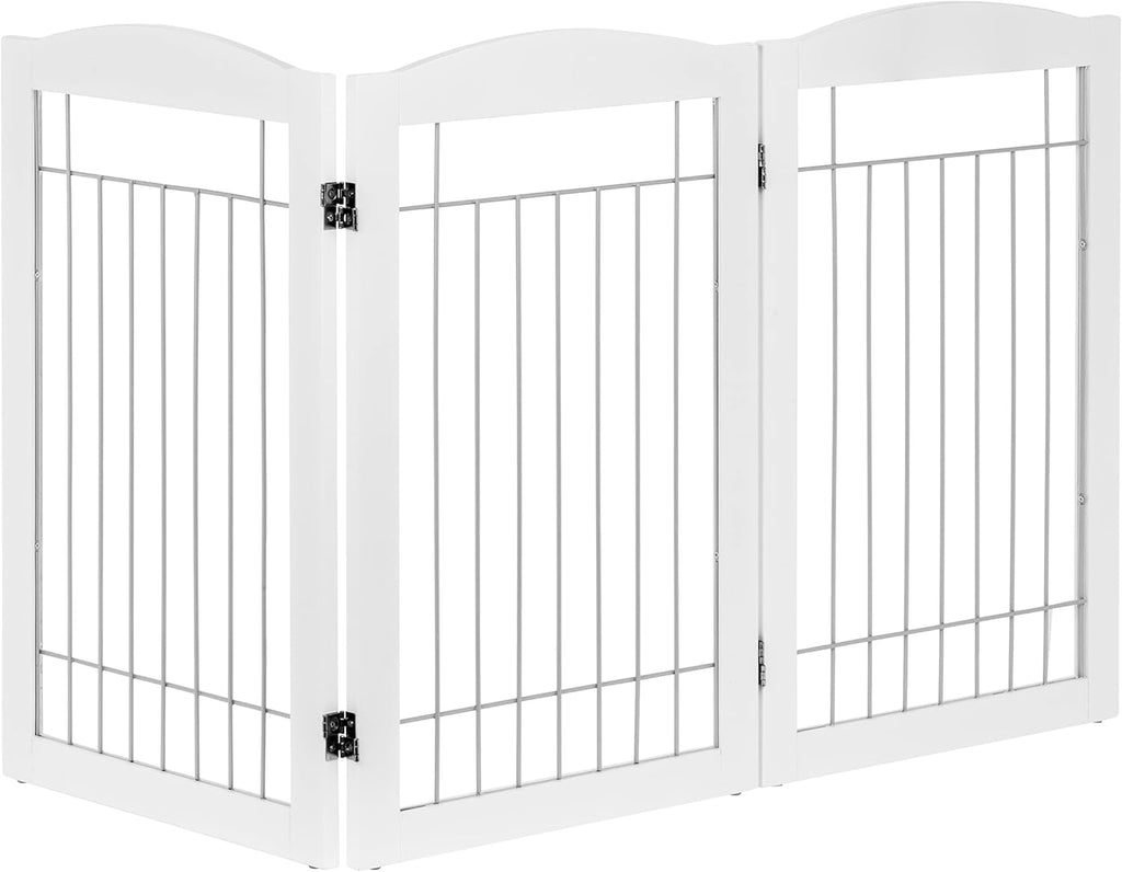 Spirich Freestanding Wire Pet Gate for Dogs, Tall Dog Gate for The Houes, Doorway, Stairs, Pet Puppy Safety Gate with Sliver Wire 60 Inches Extra Wide, 30 Inches Tall, 3 Panels, White