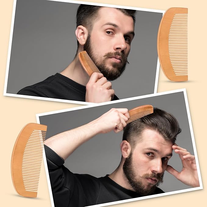 10 Sets Grooming Kit for Men - Natural Boar Bristle Brush, Pear Wood Dual-Sided Wide Tooth Comb, and Travel Pouch (Oval Shape) for Beard Care