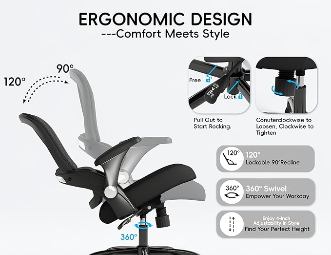 TRALT Office Chair - Ergonomic Office Chair with Back Support, Home Office Desk Chairs, 330lbs Wide Seat Big and Tall Office Chairs, Comfy Desk Chair for Work, Study, Office, Gaming (Black)