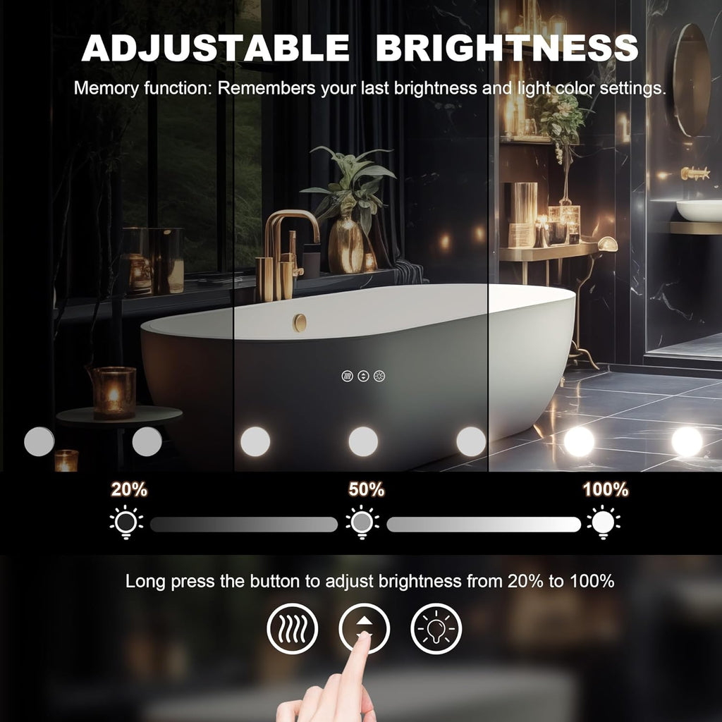 Hasipu LED Bathroom Mirror with Lights, 55" x 36" Hollywood Wall-Mounted Bathroom Mirror with 26 Dimmable Bulbs, 3 Colors Modes, Touch Control, Anti-Fog, Memory Function, Shatter-Proof, ETL Listed