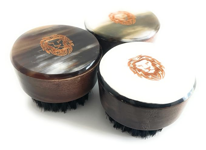 Premium Handmade Round Oxhorn Medium Stiff Natural Boar Bristle Men’s Travel Beard and Hair Care Brush
