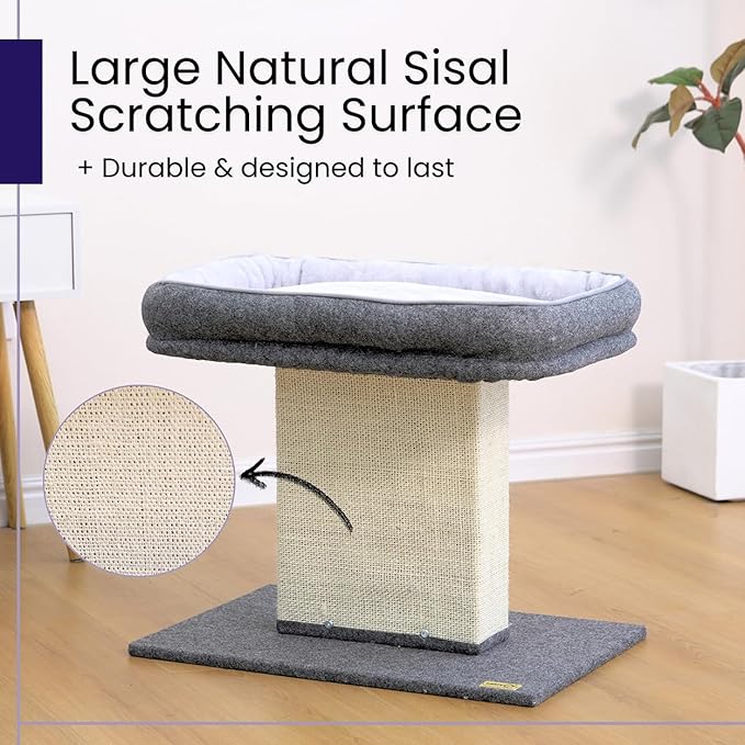 Catry Mellow 2-Level 19" Cat Tree with Large Washable Replaceable Bed, Big Sisal Post, Quick Assembly, Built to Last, Ideal for Small to Large Cats, Grey