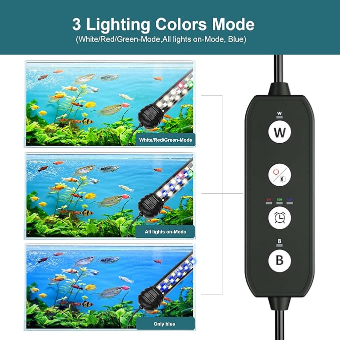 SEAOURA Led Aquarium Light with Timer, Submersible Aquarium Plant Light, Fish Tank Light with Auto On/Off, 3 Lighting Modes, Adjustable Brightness (26.8 in for 28-52inch Planted Tank), 14W