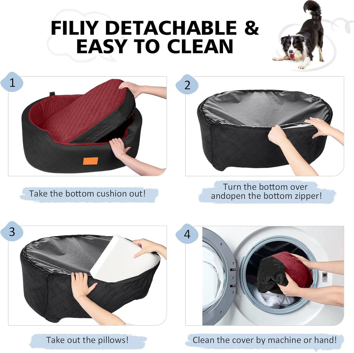 Dog Car Seat for Medium Dogs Up to 50 lbs, Pet Booster Seat for Cars SUVs and Trucks, Travel Dog Bed with Safety Strap, Thick Cushion, Non-Slip Base, Washable and Portable(Black/Red