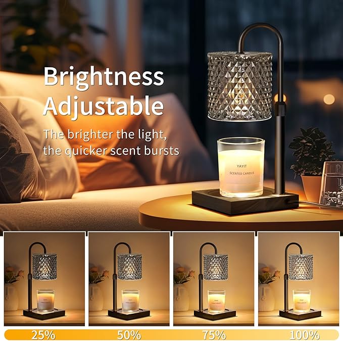 Candle Warmer Lamp with Timer Dimmer Adjustable Height, Candle Warmer with 2 Bulbs for Jar Candles, Home Decor, Women Brithday