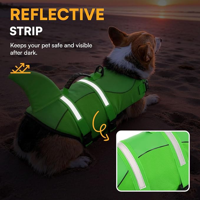 Dog Life Jacket High Flotation, Reflective Dog Life Vest for Swimming, Adjustable Dogs Life Preserver Rescue Handle Spring Summer Pool for Small, Medium, Large Dogs (BrightGreen,XL)