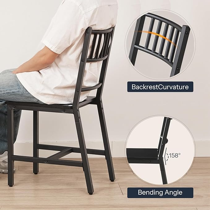 HOOBRO Kitchen Chairs Set of 2, Wooden Dining Room Chairs with Metal Frame, Dining Chairs with Back, Easy to Assemble, Farmhouse Dining Chairs for Kitchen, Living Room, Black BB39CD01