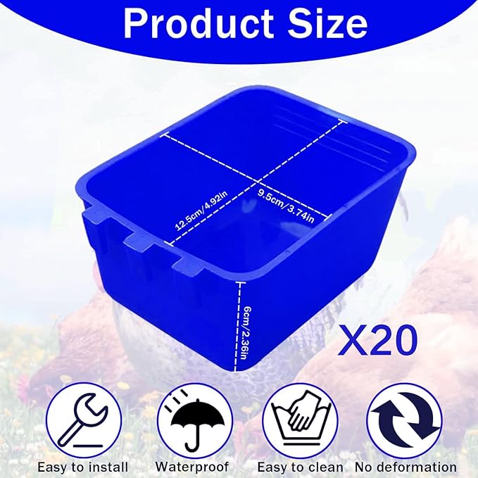 20 Pcs Chicken Coop Feeder Water Cup,16 oz Cage Cups Chicken Feeder Waterer, Cage Cups Birds Hanging Feeders, Chicken Feeder Water Bowl for Parakeet Poultry Pigeon Bunny Wire Cage (Blue, 16oz)