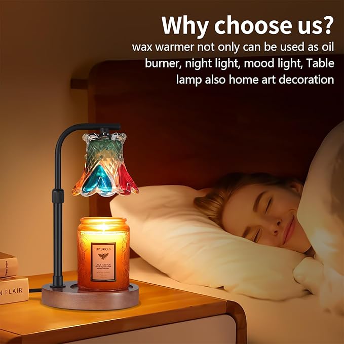 Colorful Glass Candle Warmer Lamp Electric Candle Warmer Melter, Dimmable, Wax Melt Warmer for Jar Scented Candles Mothers Day Birthday Gifts for Women Mom Grandma Daughter, Home Offices Decor